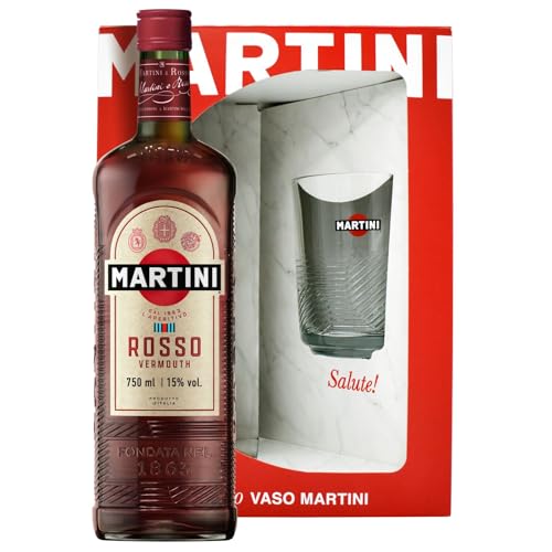 MARTINI Rosso Vermouth Aperitivo, 750 ml / 75 cl, 15% vol., Estuche de regalo de vermut con vaso MARTINI de regalo