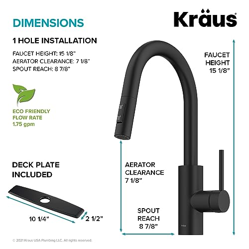 Image of KRAUS Oletto Single Handle Pull Down Kitchen Faucet with QuickDock Top Mount Installation Assembly in Matte Black, KPF-2620MB
