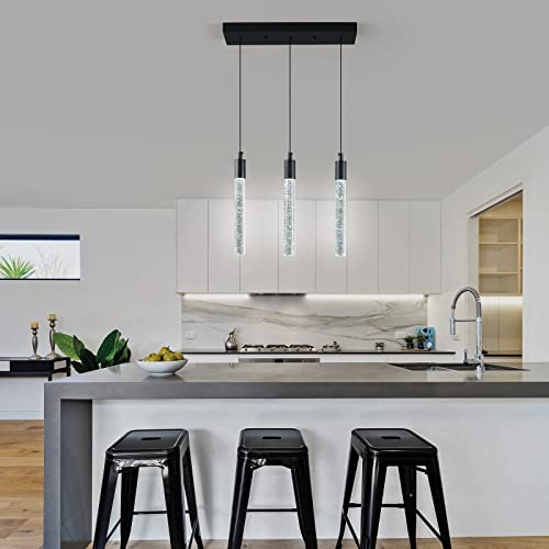 Image of Kitchen Island Lighting Modern Light Fixture Black Pendant Light Dimmable LED Black Finish Mini Crystal Pendant Lights for Dining Room Living Room(3-Light )