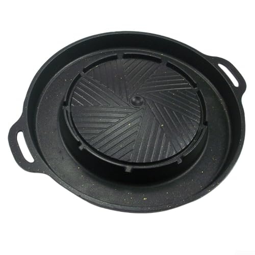 Parrilla Teppanyaki extragrande de 34 cm, placa redonda – Plancha con revestimiento desmontable para quemadores de gas con bandeja de aceite para comidas familiares