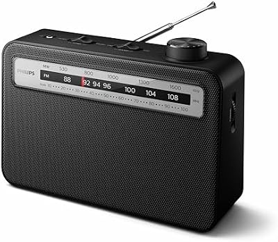 Phillips TAR2506/12 Radio Portátil FM/MW Analógica UKW/MW, Funciona con Electricidad o Pilas, Interiores y Exteriores, Diseño Clásico, Negro 210 mm x 149 mm x 66.3 mm