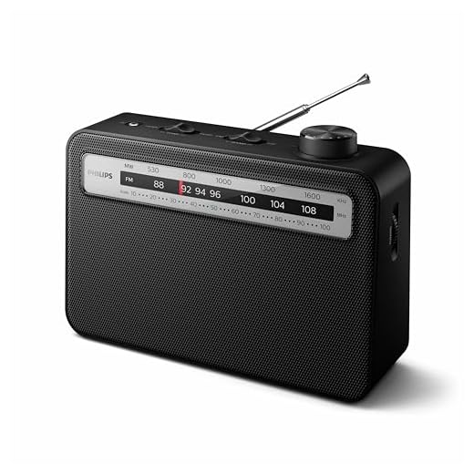 Philips Klassisk Radio, Portabel FM/MW Analog UKW/MW Radio, Medtagbar, Elektronisk och Batteridriven, Användbar både Inne och Ute, Klassisk Svart Design 210mm x 149mm x 66,3mm TAR2506/12