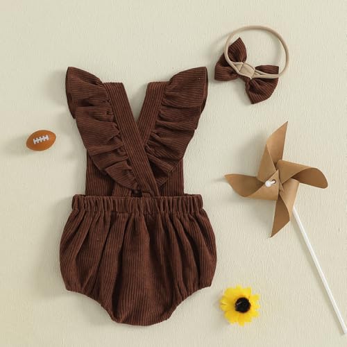 Seyurigaoka Newborn Baby Girl Football Outfit Ruffle Fly Sleeve Romper Infant Corduroy Bodysuit Game Day Clothes3