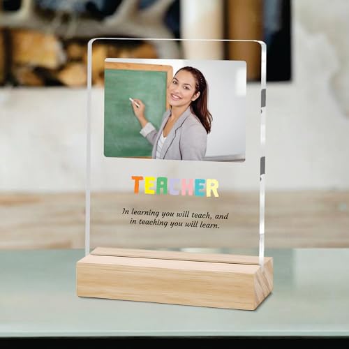 Image of Giftplease Best Teacher Plaque | Personalized Photo Frame with Wooden Stand | Appreciation Gift for Teachers | Teacher's Day Retirement Farewell Gift (Custom Photo & Text CTH 02