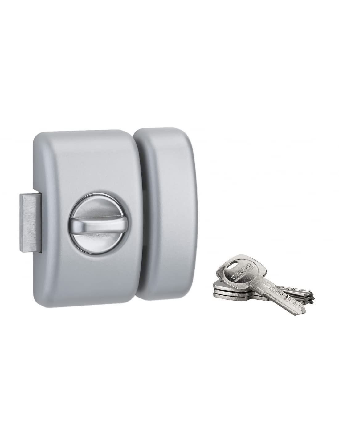 THIRARD Verrou à Bouton et Cylindre Acier Cylindre 45 mm Verni | verrou à bouton et cylindre, cylindre 45 mm, acier, finition verni, 4 clés, porte d'entrée, fabrication française, gris