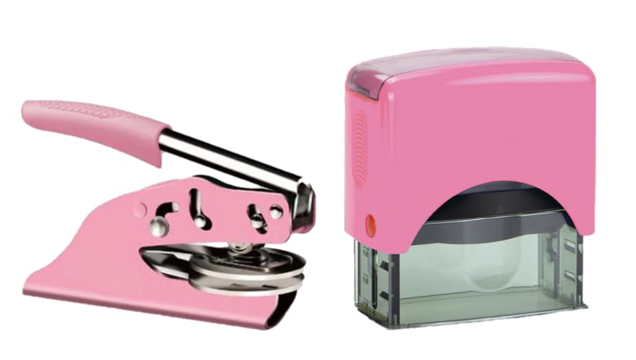 Hubco Premium Pink Notary Seal Embosser and Hubco Pink S-844 Self Inking Notary Stamp - Massachusetts