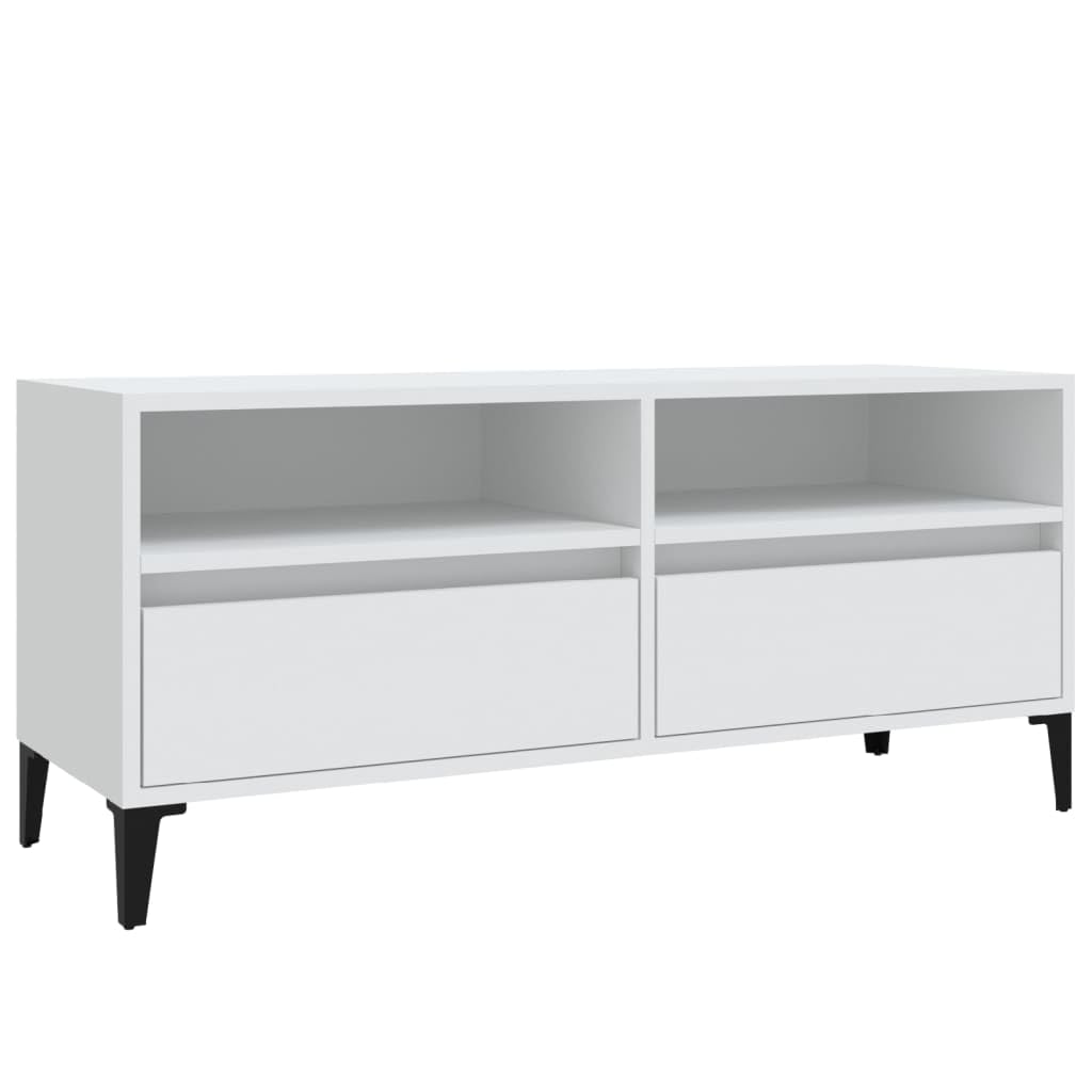 Szafka TV, biała, 100 x 34,5 x 44,5 cm, materiał drewnopochodny, konsola medialna do salonu, stabilna podstawka pod telewizor, centrum rozrywki