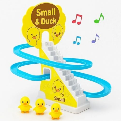 Image of Duck Slide Toy Set for Boys and Girls with Music and Lights, Stair Climbing Escalator Track Playset, Battery Operated, Non-Toxic Plastic, Multicolor