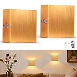 Lightess Gold Rechargeable Wall Light Set of 2, Wireless Wall Sconces with Remote, 13 Colors Dimmable, 4 Lingting Modes, Stick On Wall Lights for Bedroom Living Room Hallway