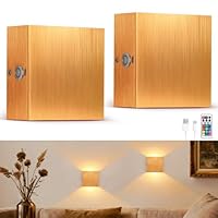 Lightess Wandleuchte Akku mit Fernbedienung Wandlampe Batterie Innen LED Dimmbare Touch Control Up Down Wandleuchte Ohne Stromanschluss 16 Farben USB Ladung 2 Stück für Schlafzimmer Wohnzimmer Gold