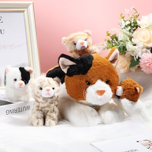 Image of Skylety 5 Pieces Cat Stuffed Animal with Babies Inside Belly Plush Cat Pregnant Mommy Kitty with 4 Cute Fluffy Stuffed Kittens Christmas Birthday Surprise Gifts(Orange, Black, White)
