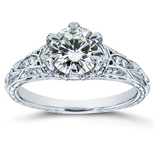 Kobelli Moissanite (GH) 6-Prong Antique Style Engagement Ring 1 1/6 CTW 14k White Gold