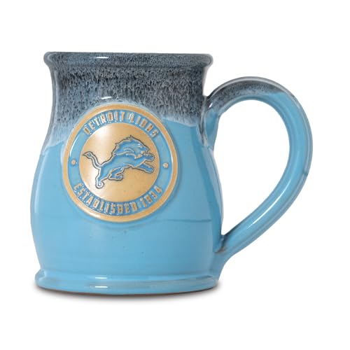 Greater Distance NFL Football Detroit Lions 14 oz Two-Tone Tall Belly Mug, Handmade Large Ceramic Coffee Mug With Team Logo for True Fans, Premium Deneen Pottery Made in USA