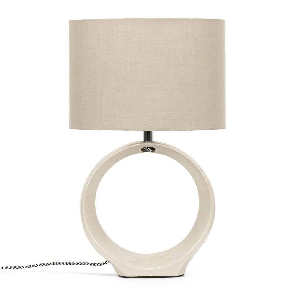 ValueLights | Natural Hoop Ceramic Table Lamp with a Fabric Lampshade Living Room Bedroom Bedside Light | Table Lamps & Home Improvements Essential