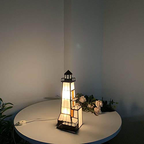Bieye L10779 Lighthouse Tiffany Style Stained Glass Accent Table Lamp Night Light With Lookout Platform For Home Decoration (4X6X11, Brown) #TOP24