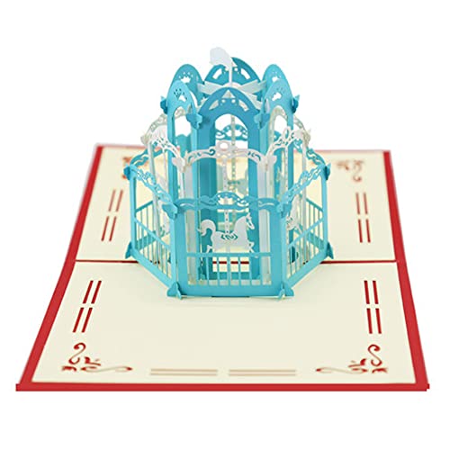 Tarjetas de cumpleaños creativas con carrusel en 3D, tarjetas pop up para niños, niñas, perfectas para fiestas, regalos de felicitación (azul) Cover