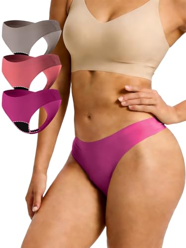Image of Seamless Thong Period Underwear for Women Teens Light Flow Moisture Wicking Side Leak Prevention Panties 3 Pack