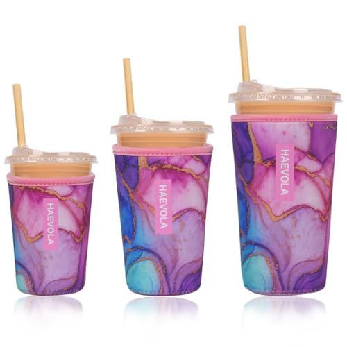 Image of Reusable Insulated Neoprene Iced Coffee Cup Sleeve, Durable Drink Sleeve for Cold Beverages, Beverage Holder for Iced Coffee, Aurora Flow