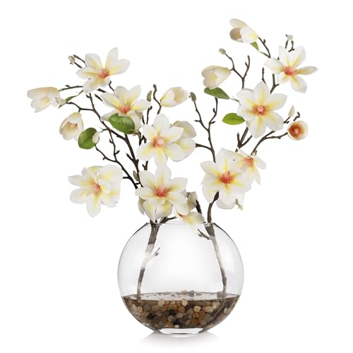 ENOVA FLORAL Artificial Real Touch Magnolia Faux Flowers Arrangement in