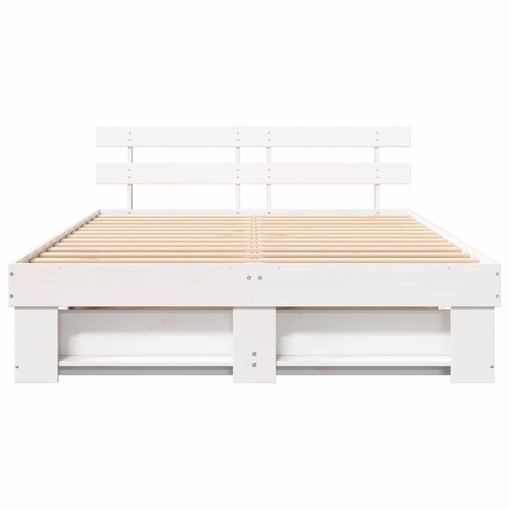 Cadre de Lit 150x200 en Pin Massif Blanc avec Tête de Lit