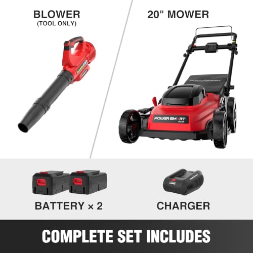Image of PowerSmart 40V 20 inch Brushless Cordless Lawn Mower + 465 CFM Leaf Blower