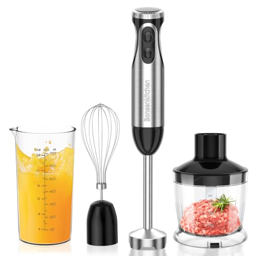 Bonsenkitchen 4-in-1 Stabmixer 1000W, Edelstahl, Stufenlose Geschwindigkeit | TURBO-Taste...