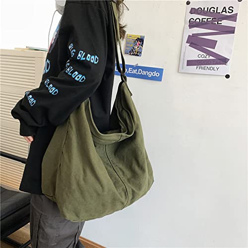 SINMIUANIME Segeltuch-Kuriertasche, große Umhängetasche, Handtasche, einfarbig, mit mehreren Taschen, Segeltuch, Schultertasche für Damen und Herren, 474 Grün