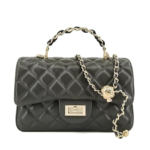Image of M-ioi-M Small Quilted Crossbody Bags for Women,Leather Shoulder Bag with Gold Chain Strap,Metal Top Handle Flap Evening Purse