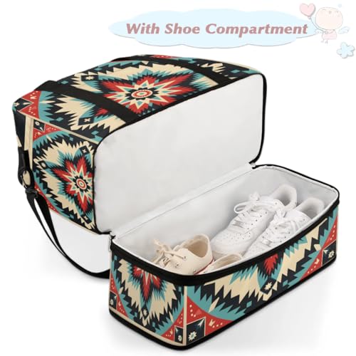 Retro Boho Colorful Flora Travel Duffle Bag, Collapsible Travel Bag Sports Gym Bag With Shoes Compartment Weekender Bag Overnight Bag For Women Men4