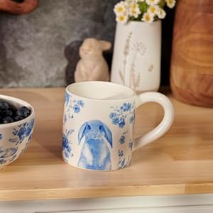 Primitives by Kathy Blue Floral Rabbit Mug Primitives by Kathy Blue Floral Rabbit Mug