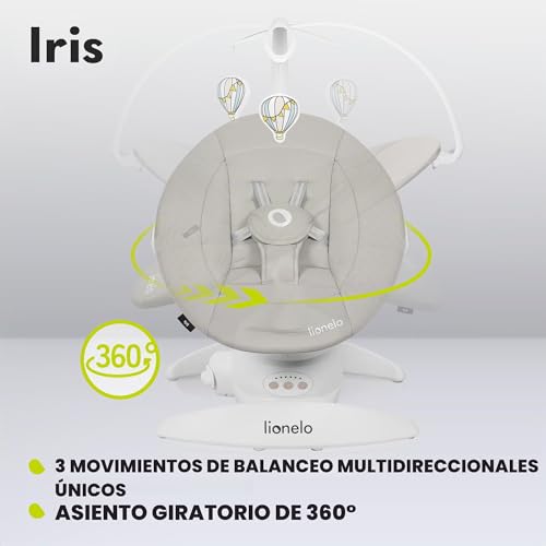 Miniatura 3 de Lionelo Iris Hamaca Mecedora Eléctrica Giratoria 360 Para Bebés De Hasta 9 Kg Con Ajuste Del Respaldo, 5 Velocidades De Balanceo, Cinturones De Seguridad Antideslizante Beige