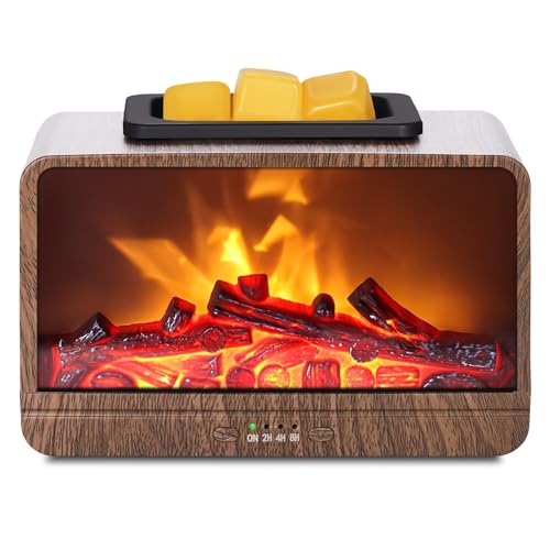 JOYOLO Flame Fireplace Wax Melt Warmer Scentsy Wax Warmer with Timer Electric Wax Warmer for Scented Wax with PTC Heating Plate Wax Burner for Women Gifts & Home Decor(Walnut)