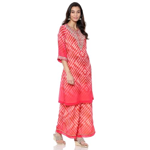 Image of BIBA Women Georgette Straight Embroidered Suit Set