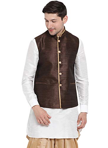 Image of VASTRAMAY Men's Beige Cotton Silk Blend Ethnic Jacket