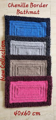 Image of My Home Cotton Door Bath Mat Super Soft Non Slip Mats for Bathroom, Door,Large, Pack of 2 (Blue chennile)