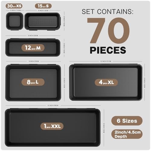 A-LUGEI【70】【6 Size】Tool Box Organizer Tray Divider Set, 【Black】 Desk Drawer Organizer, Garage Organization and Storage Toolbox Accessories Rolling Tool Chest Cart Cabinet WorkBench Small Part - 2