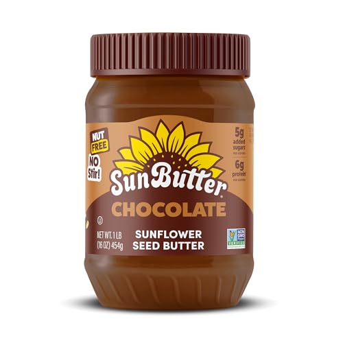 Image of SunButter Chocolate Sunflower Seed Butter, 16 oz Nut-Free Spread with 7g Plant-Based Protein, Roasted Rich & Savory Flavor, Smooth Texture | Vegan, Kosher & Non-GMO