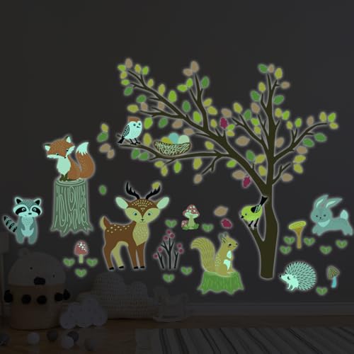 Ambiance Sticker Leuchtender Wandaufkleber für Decke, Kinder, fluoreszierend, Tiere im Herbstwald – 50 x 65 cm