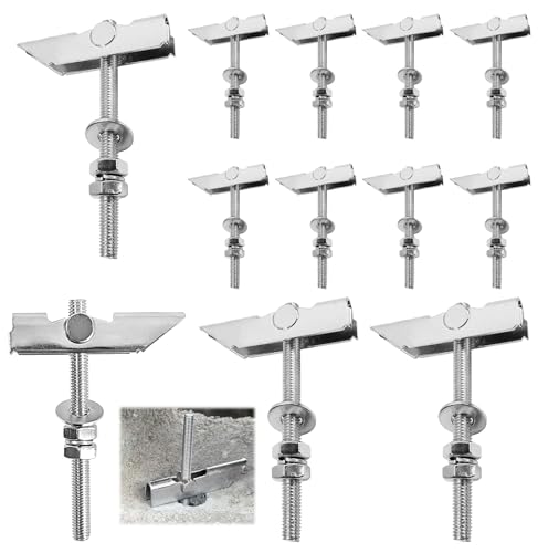 12 Pièces Crochet Plafond, M8 x 100 mm Chevilles Placo Beton Charge Lourde, Fabriqué en Acier au Carbone Galvanisé, Cheville pour Parpaing Creux, Convient aux Murs et Plafond