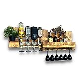 Rustikale Wein & Schnapsbar Personalisiert inklusive 4 Getränkespender, Flaschenhalter, Wandregal 120cm aus Holz, Wandbar, Barschrank mit Getränke Dosierer
