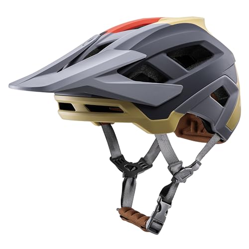 Fahrradhelm Mountainbike Helm MTB Helme Visier Verstellbar für Herren Damen Erwachsene Jugend (Grau Khaki, L)