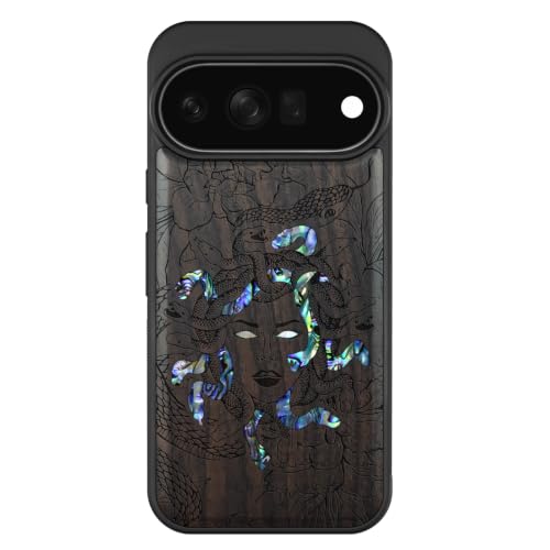 Coque Pixel 11 Pro étui magnétique bois protection Magsafe Méduse