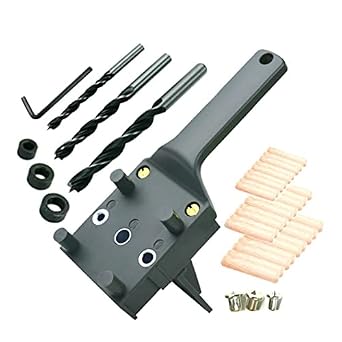Dowel Jig Kit Set, Handheld Woodworking Dowel Jig Kit Fits 8/12/14 mm Drill Guide Metal Sleeve Wood Drilling Doweling Straight Hole Saw Tools