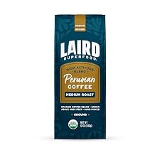 Laird Superfood Peruvian Medium Roast Caffeinated Ground, Ethically Sourced Premium Ground Coffee, Gluten-Free, Dairy-Free, Non-GMO, Paleo, Keto Friendly, 12 oz. Bag