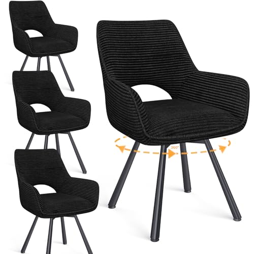 WAFTING esszimmerstühle 4er Set Drehbar 360°,Armlehnstuhl mit Metallbeinen,geeignet als Stühle Esszimmer,Samt Stuhl,Küchenstühle,Wohnzimmerstuhl,Polsterstuhl mit Samtigem Gefühl,Schwarz