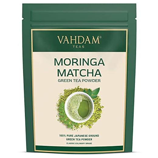 Moringa + Matcha grönt te pulver - Kraftfull Super Blend (50 Portion) -Pure japanska Matcha Pulver med Authentic Indian Moringa Pulver 137x antioxidanter, Delicious Matcha Latte Pulver, 100g