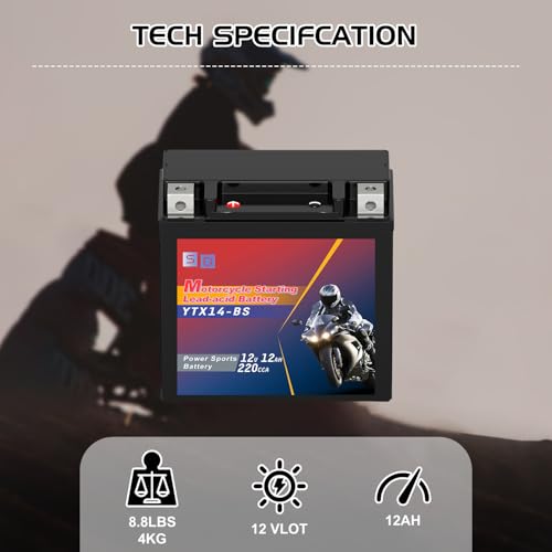 TPE Motorcycle Battery, YTX14-BS Battery High Performance, 12V 12AH, Maintenance Free & Sealed AGM Battery for Motorcycle, UTVs & ATVs - Thumbnail 4