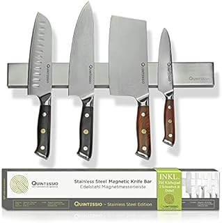 QUINTESSIO - Magnetyczna listwa na noże do klejenia lub wiercenia listwa magnetyczna ze stali nierdzewnej 40 cm łatwa instalacja listwa magnetyczna na noże uchwyt na noże magnetyczny - srebro