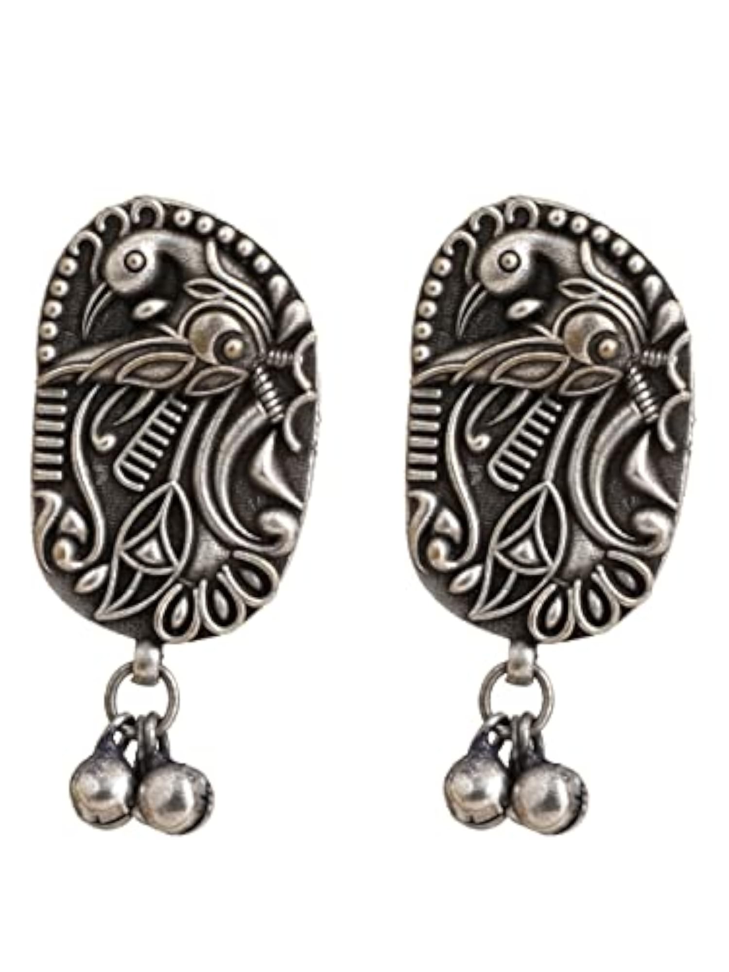 Oxidised Peacock Stud Earrings for Women