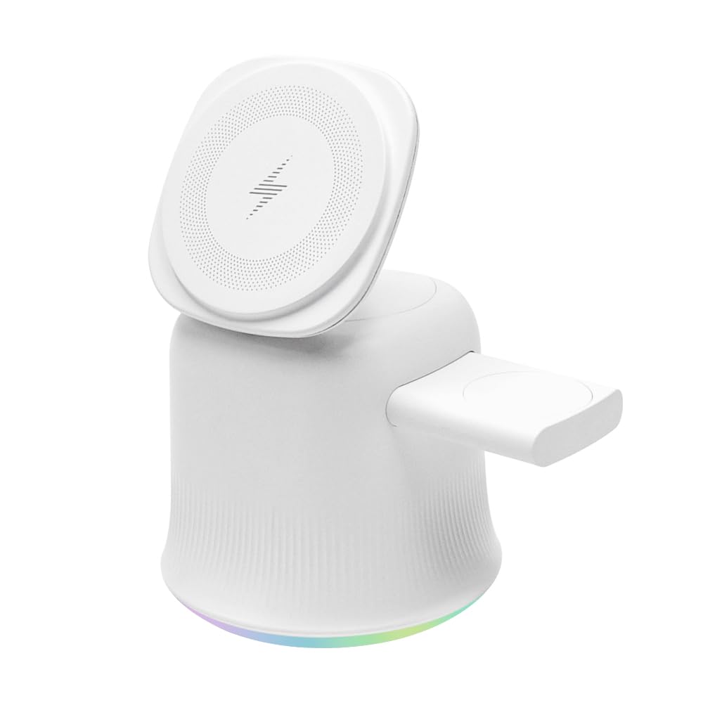 Photo 1 of 2026 3 in 1 Wireless Charging Station for Apple MagSafe Charger, 15W Fast Magnetic MagSafe Charger Stand for iPhone 17 16 15 14 13 12 Apple Watch AirPods Series (White), Gifts for Men